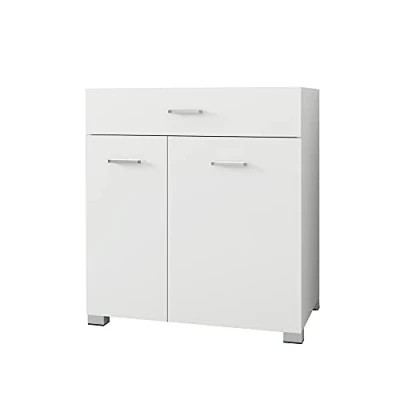 Immagine di ML Design Mobile Portabiancheria Armadietto da Bagno con Cassetto e Doppio Cestello Biancheria Sporca 75x78,5x45 cm Mobiletto Arredo Salvaspazio Cesto Portaoggetti Armadio Multiuso in Legno MDF Bianco