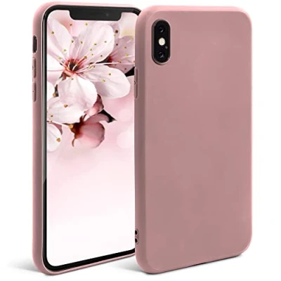 Immagine di Moozy Minimalist Series, Cover in Silicone per iPhone X e XS, Rosa Sabbia Finitura Opaca, Custodia Sottile Morbida TPU