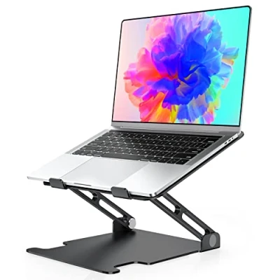Immagine di Glangeh Supporto PC Portatile Alluminio, Laptop Stand Multi Angolo Regolabile Ergonomico, Porta Ventilato Raffreddamento Compatibile con MacBook Pro Air Tutti i 10 16&quot;, Nero