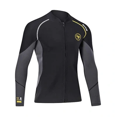 Immagine di Muta Top da Uomo in Neoprene 1,5 mm, con Cerniera Frontale a Maniche Lunghe, per Nuoto, Snorkeling, Immersioni subacquee, Surf