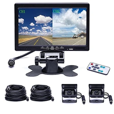 Immagine di sistema Doppio telecamera posteriore Camecho Impermeabile visione notturna fotocamera di backup anteriore + 7 &#039;&#039; 4 Split Monitor 33ft cavo 12V 24V per auto rimorchio camper bus