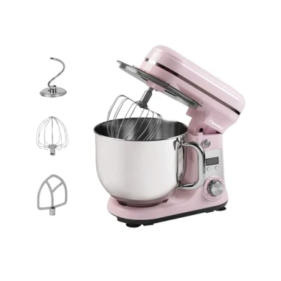 Immagine di Bestron robot da cucina Super Silent (65db) 4 1 con motore DC, ciotola 6 litri, gancio per impastare, frusta e mazza impasto, livelli di velocità + funzione impulsi,