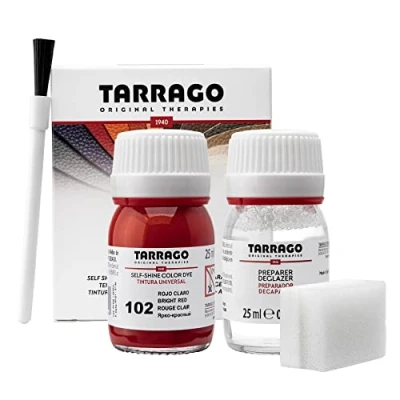 Immagine di Tarrago Kit 25 ml di colorante auto lucido Tintura autolucidante per scarpe, accessori e primer Copre sfregamenti calzature Rosso chiaro (102)