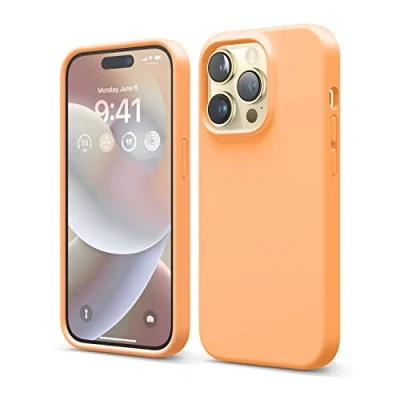 Immagine di elago Custodia in silicone liquido di alta qualità, compatibile con iPhone 14 Pro (6,1 pollici), protezione completa, antiurto, a 4 strati, fodera morbida microfibra antigraffio, arancione