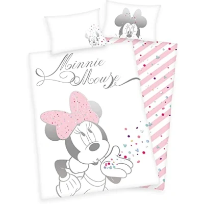 Immagine di Herding Disney Minnie Mouse Set di Biancheria da Letto, Cotton, Bianco/Rosa, 100 x 135 cm, 40 60 cm