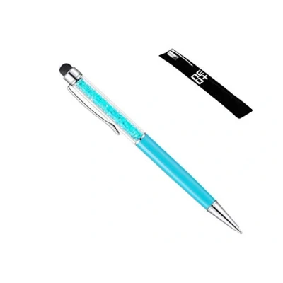 Immagine di Penna a sfera 2 in 1 di qualità con cristalli ed estremità posteriore gommata per touchscreen. ricariche incluse (AZZURRO)