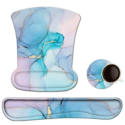 Immagine di Tappetino per mouse, supporto il polso tastiera, set ergonomico in gel con sottobicchieri, base antiscivolo, computer, casa, ufficio, facile digitazione e sollievo dal dolore (9090)