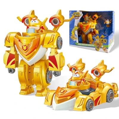 Immagine di super Wings Robot Suit Golden Boy, figura trasformabile da 18 cm, tuta robotica 2 in 1 e auto, Giocattolo Bambino 3 4 5 6 7 8 9 10 anni Ragazzo Ragazza