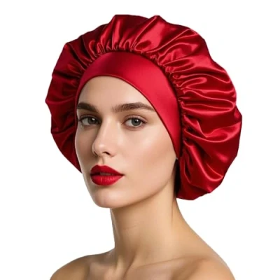 Immagine di iLamvie Cuffia Seta Capelli Ricci,Silk Bonnet,Berretto Da Notte Raso Elastico Per Dormire Cappello Donna Berretto Ragazza(rosso)