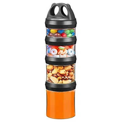 Immagine di Besthouse Contenitori per Alimenti, Set di 4 Pezzi Twist Lock Impilabile, Plastica Conservare Latte, Proteine in Polvere, Snack, Articoli da Viaggio, Senza BPA(Nero, 910ML)