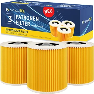 Immagine di SANAWATEC 3 filtri a cartuccia compatibili per aspirapolvere Kärcher WD3 Premium WD2 WD1 MV3 MV2 WD 3P Extension Kit contro polveri sottili e odori sostituisce