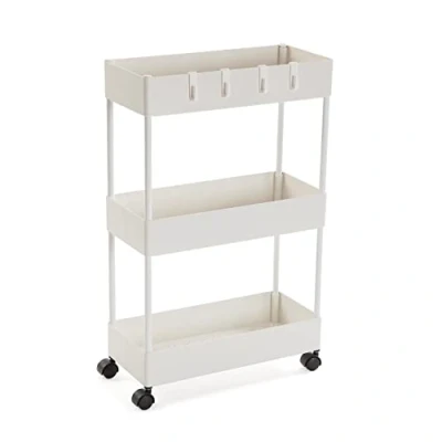 Immagine di VERSA Skuvoy Mobile Bagno, Mobiletto Bagno Salvaspazio, Mobiletti, con 3 Ripiani e rotelle, Misure (A x L l) 63,5 18 40 cm, ABS plastica, Colore Bianco