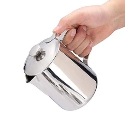 Immagine di Tazza da caff¨¨ in acciaio inox Latte brocca con e coperchio per Art cucina ufficio manico(600mL)