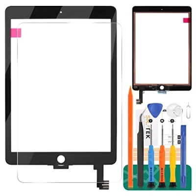 Immagine di Kit di ricambio per Touch Screen iPad 6 Air 2 A1566 A1567 Digitizer Glass Assembly gratis pellicola temperata, colla e strumenti, non schermo LCD (nero)