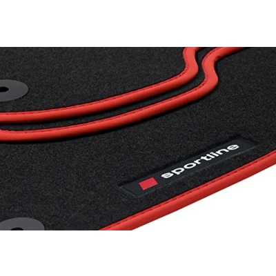Immagine di teileplus24 PV102 Tappeti in Gomma Sportline Design per Audi A4 8E B6 B7 2001 2008, Bordo:Rosso