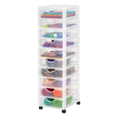 Immagine di Iris Ohyama Cassettiera in Plastica con ruote, 10 Cassetti Piccoli, Biancastro, Maniglie facili Da tirare, Organizzatore, Per Camera Letto, Bagno, Scuola e Ufficio, Senza BPA, Contenitore, DDDC 010