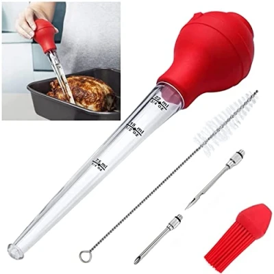 Immagine di Best Utensils, set baster per tacchino, di 4, bulbo in silicone FDA grado alimentare, incluso ago iniettore marinare la carne con pennello barbecue