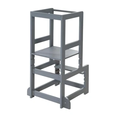 Immagine di roba Torre d&#039;Apprendimento Montessori, Sgabello Sicuro per Bambini, Ideale come Aiuto in Cucina, Supporta fino a 80 kg, Base Regolabile Altezza su 3 Posizioni, Legno Laccato Grigio Antracite