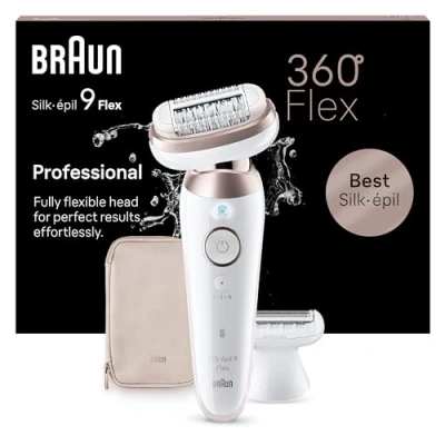 Immagine di Braun Silk épil 9 Flex Depilatore Donna, Epilatore Elettrico Donna Con Testina Flessibile a 360 Per Epilazione Semplice, Wet &amp; Dry, Pelle Liscia Lungo, 030 3D, Bianco/Rosa