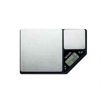 Immagine di KitchenCraft Bilancia da Cucina Digitale a Doppia Piattaforma, Taylor Pro Professional Standard, Precisione e Funzione Tara, Acciaio Inox Spazzolato, Capacità 5kg Nero/Argento