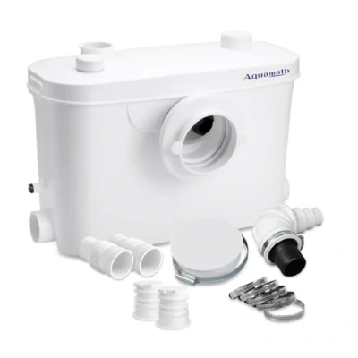 Immagine di Aquamatix Trituratore Pompa Maceratore 400W Sistema di Sollevamento 100L/min 6,5m Distanza pompaggio verticale con 3 ingressi per WC, Lavandino e Vasca da bagno Filtro a carbone