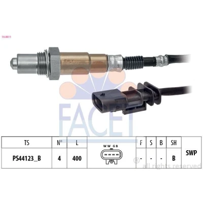 Immagine di FACET 10.8611 Sonda lambda riscaldato, planare, Filettatura prelubrificata VOLVO: XC60 II