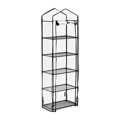 Immagine di Relaxdays Serra per Il Balcone, HxLxP: 193 x 58 36 cm, Ferro e Telo in PVC, Giardinaggio, a 5 Piani, Nero Trasparente, 70% plastica 30%