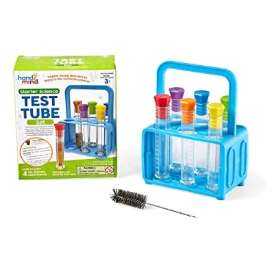 Immagine di Learning Resources Set di Provette per l’Avviamento alla Scienza, a Fondo Piatto, Portaprovette, Materiali Le scienze, con Coperchio, Kit scientifici Bambini (6 provette)