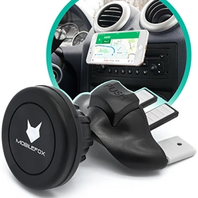 Immagine di Mobilefox Supporto magnetico da auto per lo slot CD Samsung Galaxy S9, S8, S7, S6, S5, S4, Neo, Mini, Edge, Plus, colore nero