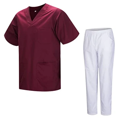 Immagine di MISEMIYA Uniformi Unisex Set Camice Uniforme Medica con Maglia e Pantaloni Mediche sanitarie 817 8312 BLANCO X Small, Granato
