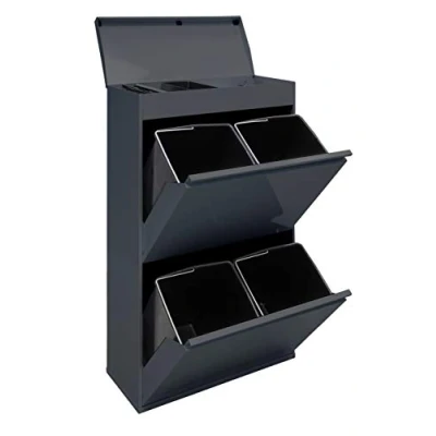 Immagine di ARREGUI Top CR624 B Pattumiera Differenziata 4 Scomparti 4x 17L (68L) Contenitore in Acciaio con Ripiano Multiuso Mobile per Raccolta Cestino Spazzatura da Cucina Antracite