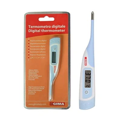 Immagine di GIMA Termometro Digitale Istantaneo, 8 Secondi, C/F, per Adulti e Bambini, Punta Flessibile, Impermeabile, con Ampio Display LCD, Allarme Febbre Scatola Appendibile