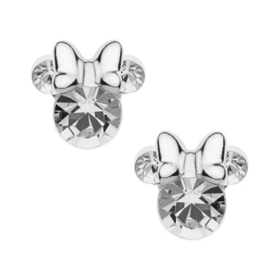 Immagine di Orecchini Minnie Mouse a Bottone con Pietra Portafortuna Disney da Bambine in Argento, Gioielli Disney, Impreziosito Zirconia, Chiaro