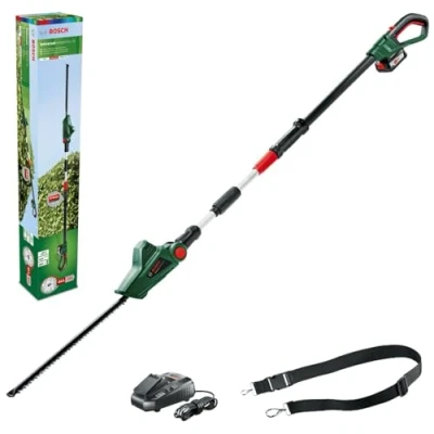 Immagine di Bosch Home and Garden UniversalHedgePole 18 a batteria Tagliasiepi con manico telescopico incl. ricaricabile, caricatore, Cinghia di trasporto