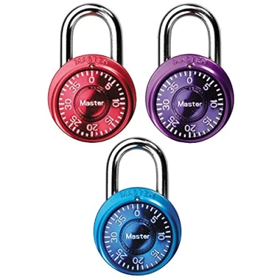 Immagine di Master Lock 1533TRI Lucchetto a combinazione per armadietti, colori assortiti, confezione da 3