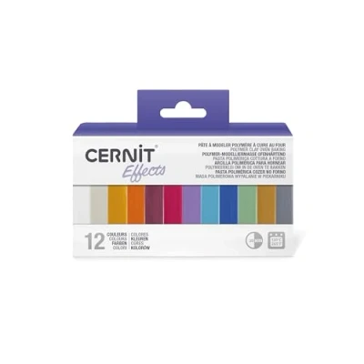 Immagine di Cernit CEASS003C Un assortimento di 12 panini pasta 25 g, polimerica ad effetto assortimento, colori diversi, traslucenti e Mettalic, modellazione, fai da te per adulti