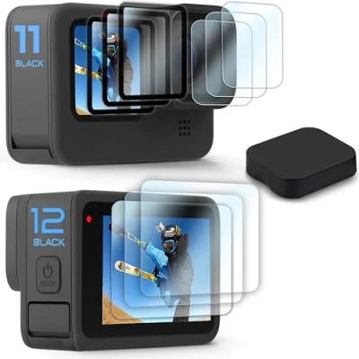 Immagine di FitStill [9 Pcs] Proteggi Schermo per Go Pro Hero 12 11 10 9 Nero, Ultra Trasparente Anteriore e Posteriore + Obiettivo Set di 3 1 Copriobiettivo
