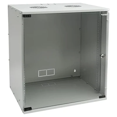 Immagine di HMF 65712 07 Armadio rack 19 pollici, di rete 9 U 400 mm profondità porta in vetro grigio chiaro