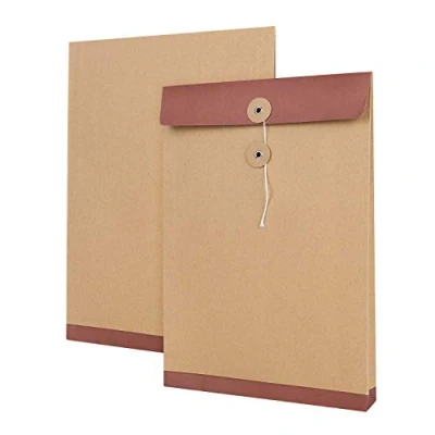 Immagine di 10 cartelline portadocumenti formato A4, in carta kraft, portadocumenti, per ufficio, banconote, ricevute, documenti e documenti, con chiusura a cordoncino