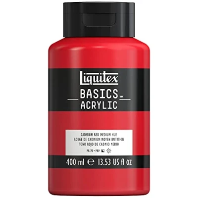Immagine di Liquitex 8870319 Basics Pittura acrilica, Pigmenti per artisti monopigmentati, Resistente alla luce, durevole nel tempo, Finitura satinata, Flacone da 400 ml Rosso Di Cadmio Medio Imitazione
