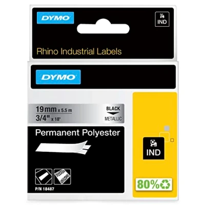 Immagine di Dymo Rhino Permanent Nastro per etichette, in Poliestere, colore: nero, D1, Belgio, Scatola, 5,5 M, 19 mm