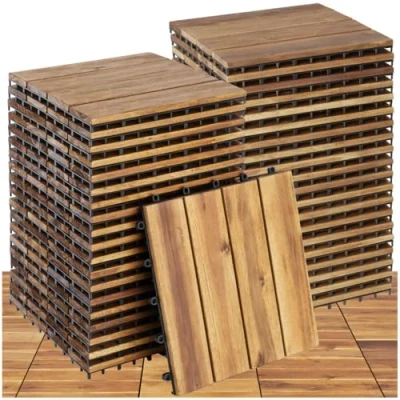 Immagine di tectake® Set di 40 Piastrelle in Legno Acacia per Esterno, 4 Doghe Ciascuna, Sistema a Clic, Pavimento Terrazza e Balcone, Giardino