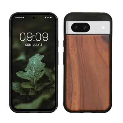 Immagine di kwmobile Custodia Compatibile con Google Pixel 8a Cover Protezione in Legno per Smartphone Back Case Bumper Silicone TPU marrone vintage/marrone
