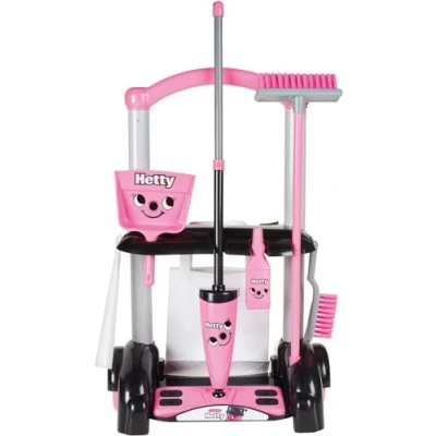 Immagine di Casdon Giocattoli Henry &amp; Hetty Carrello per le pulizie Set rosa ispirato a con scopa, spazzole, paletta e accessori bambini Età: 3+ anni