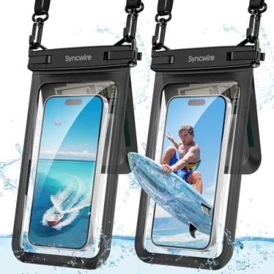 Immagine di SYNCWIRE Custodia Impermeabile Smartphone, IPX8 Cover Subacquea con Piccola Borsa, per iPhone 15 14 13 12 Pro Max XR X SE, Samsung S24 S23 S22 Ultra S21, 8,5 pollici, 2 Pezzi, Nero