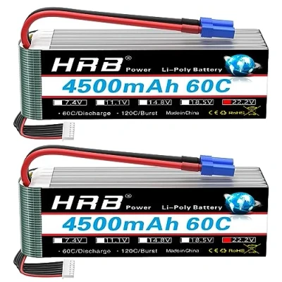 Immagine di HRB 6S Batteria Lipo 22,2 V, 4500 mAh, 60 C, con spina EC5, classe A+, per RC auto, aereo, passeggino, elicottero, camion, hobby (2 confezioni)