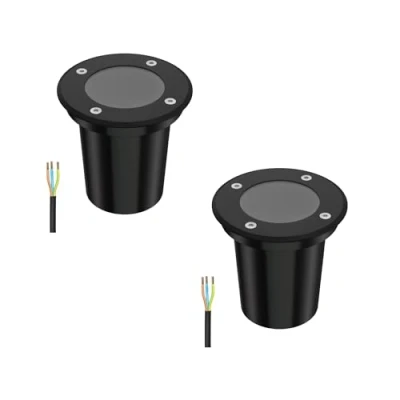 Immagine di ledscom.de 2 pezzi luce da incasso a terra BOLI per esterni, IP67, nero, rotondo, 108mm Ø, 1x GU10 max. 15W, smerigliato