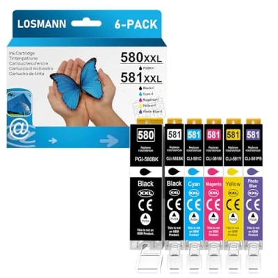Immagine di LOSMANN Cartucce compatibili per Canon PGI 580 XXL CLI 581 Pixma TS6350 TS6150 TS8150 TS8250 TS6250 TS705 TS705a TS8151 TS6151 TS8152 TS9150 TS9155 TS9550 TR7550 TR8550 (6 Pack)