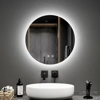 Immagine di EMKE Specchio da Bagno Rotondo diametro 50 cm, con Anti appannamento+Interruttore Tocco, LED retroilluminato, Luce Bianco Freddo 6500K Variabile
