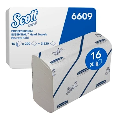 Immagine di Scott Essential 6609 Asciugamani a 2 strati Multifold V di carta bianchi 16 clip x 220 (3.520)